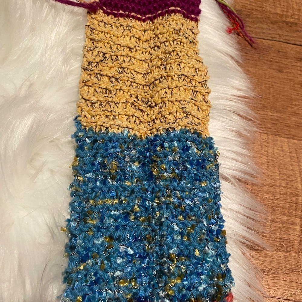 Blue, pink, black, and orange long scarf with fringe - Picture 5 of 8